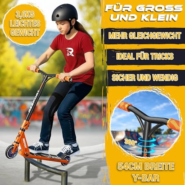 RE:SPORT REVO PRO Stunt Scooter, Profi Stuntroller mit 110mm PU Rädern, ABEC 9 Kugellager, Y-Bar, inkl. Ständer, für Kinder & Erwachsene – Bild 6