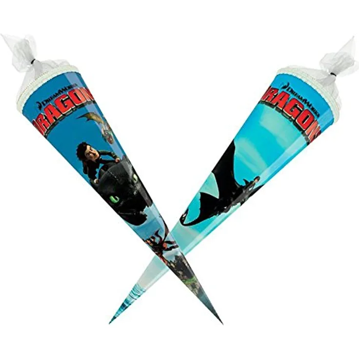 Stylex 51022 Dragons Schultüte, 70 cm rund, glanzlackiert, mit Krepppapier-Verschluss, 2-fach sortiert
