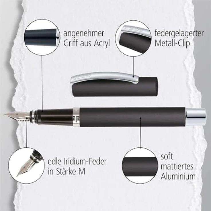 Online Pen Füller Vision Füllhalter, gebürstetes Aluminium, hochwertige Iridium-Feder, in Geschenkbox – Bild 5