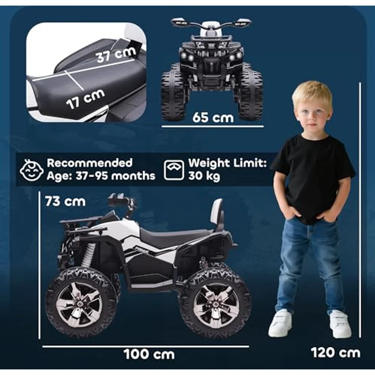 HOMCOM Elektro-Quad Kinderquad mit Scheinwerfer, 12V Motor, USB-Anschluss, geeignet für Kinder von 3-5 Jahren, weiß – Bild 7