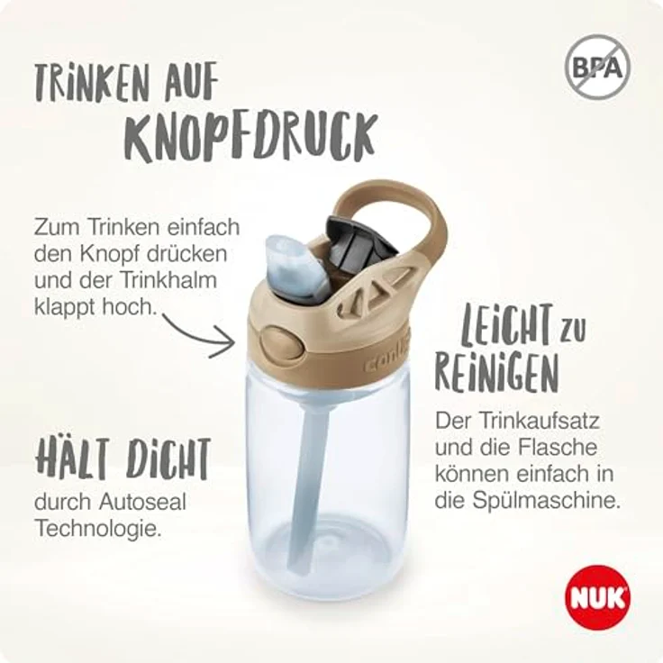NUK By Contigo Easy Straw Cup, Auslaufsichere Trinkflasche mit Trinkhalm für Kinder ab 4 Jahren, BPA-frei, spülmaschinenfest, 420 ml, Dinosaurierdesign – Bild 5