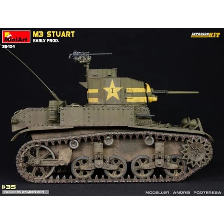 Other 1:35 M3 Stuart, Modellfahrzeug Kit mit Interior und beweglichen Kettengliedern, 7 Varianten Decals – Bild 5
