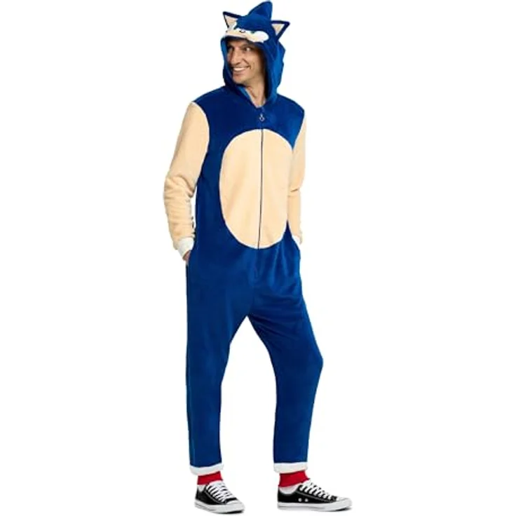 Konjac Sponge Sonic The Hedgehog Onesie (XXL), Kapuzenoverall aus weichem Fleece mit durchgehendem Reißverschluss und Seitentaschen – Bild 1