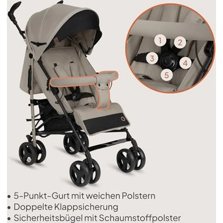 Lionelo Irma Buggy, Kinderwagen ab 6 Monate, leicht 7 kg, Liegeposition, inkl. Moskitonetz und Einkaufskorb – Bild 3