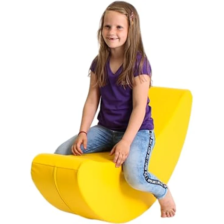 IGLU SOFT PLAY Schaukeltier Schaukelpferd Banane Forme, Gelb, Motorische Fähigkeiten Förderung, EU & US Sicherheitsstandards, Lettland Hergestellt – Bild 1