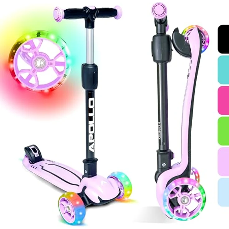 Apollo KidsPro 4 Kinderroller | klappbarer Kinder Scooter, höhenverstellbarer Dreiradscooter | Roller Kinder 3 Jahre Altersempfehlung | Kinderroller 3 Räder mit LED Rollen | Scooter Kinder-gerecht - Blau – Bild 1