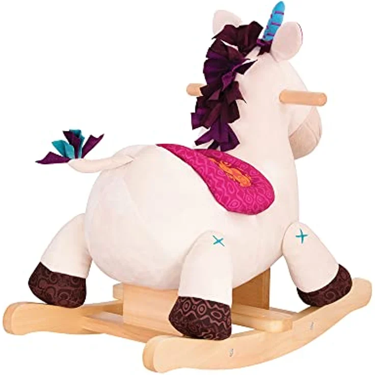 B. toys Schaukelpferd Einhorn beige aus weichem Plüsch und hochwertigem Holz, Schaukeltier zum Draufsitzen für Kinder und Babys ab 18 Monaten – Bild 2