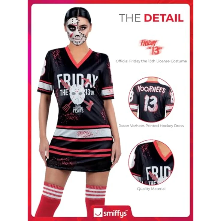 Smiffys Freitag der 13. Jason Hockey Kleid für Frauen (M) - Offiziell lizenziertes Kostüm, gruseliges Design für Halloween – Bild 5