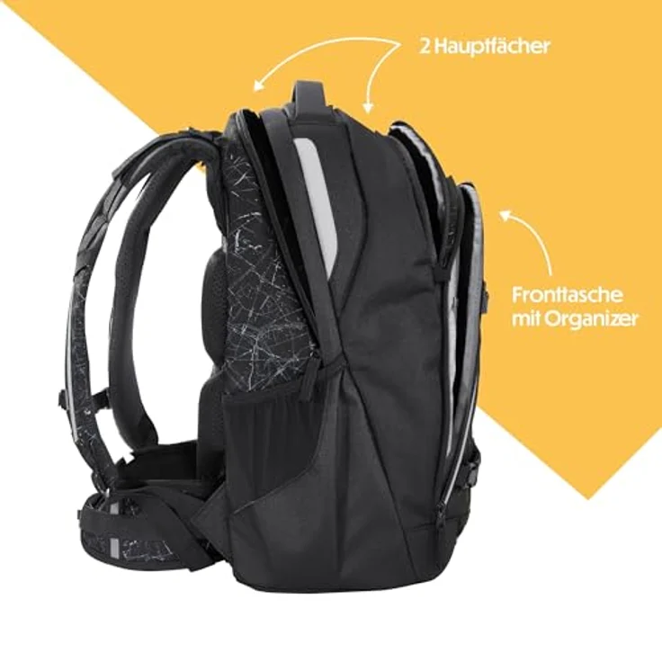 Coocazoo Every „Urban Metro“, ergonomischer Schulrucksack in schwarz-orange, höhenverstellbar, mit Brustgurt & Hüftgurt, für ab der 3. Klasse, 30 Liter Volumen, reflektierende Elemente, aus 100% recycelten PET-Flaschen – Bild 3