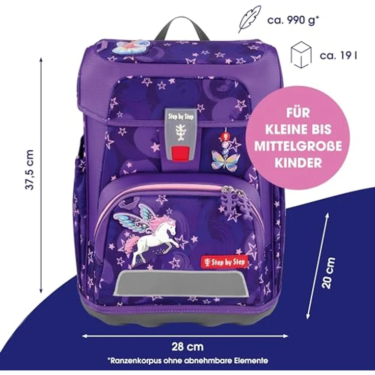 Step by Step Schulranzen-Set Cloud „Pegasus Liv“, 5-teiliges Set in lila mit ergonomischem Tornister, höhenverstellbar und Reflektoren, für Mädchen ab der 1. Klasse, 19L – Bild 2