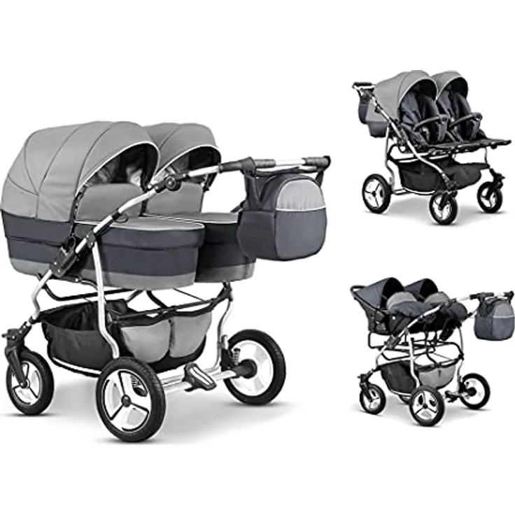 Elcar Zwillingskinderwagen 4 in 1 Twin Star inkl. Autositze - 13 Teile - in 16 Farben