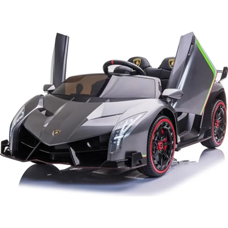 FINOOS Kinderauto Lambo Veneno 24V Elektroauto für Kinder 2-Sitzer, 4X4 Gummireifen, Ledersitz, mit 2,4 GHz Fernbedienung (Grau)