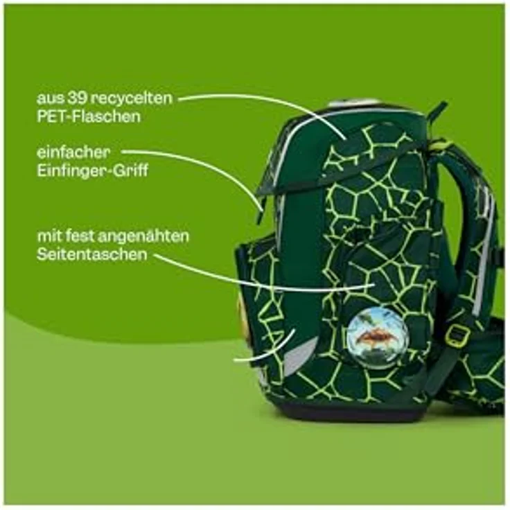 ergobag cubo Set, ergonomischer Schulrucksack 5-teilig für 1. Klasse, höhenverstellbar, mit Sportbeutel und gefülltem Federmäppchen, Umweltfreundlich aus 27,7 recycelten PET-Flaschen – Bild 4