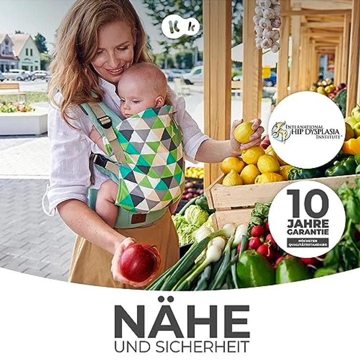 Kinderkraft Babytrage NINO CONFETTI, Rückentrage, Bauchtrage für Säuglinge und Kleinkinder, Baby Carrier, Kindertrage, Ergonomisch, aus Baumwolle, ab 3 Monate bis 20 kg, Grau – Bild 3