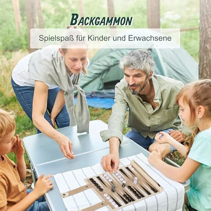 Relaxdays Reise-Backgammon, Brettspiel in beiger Lederoptik mit integrierter Tasche, leicht rollbar und platzsparend – Bild 3
