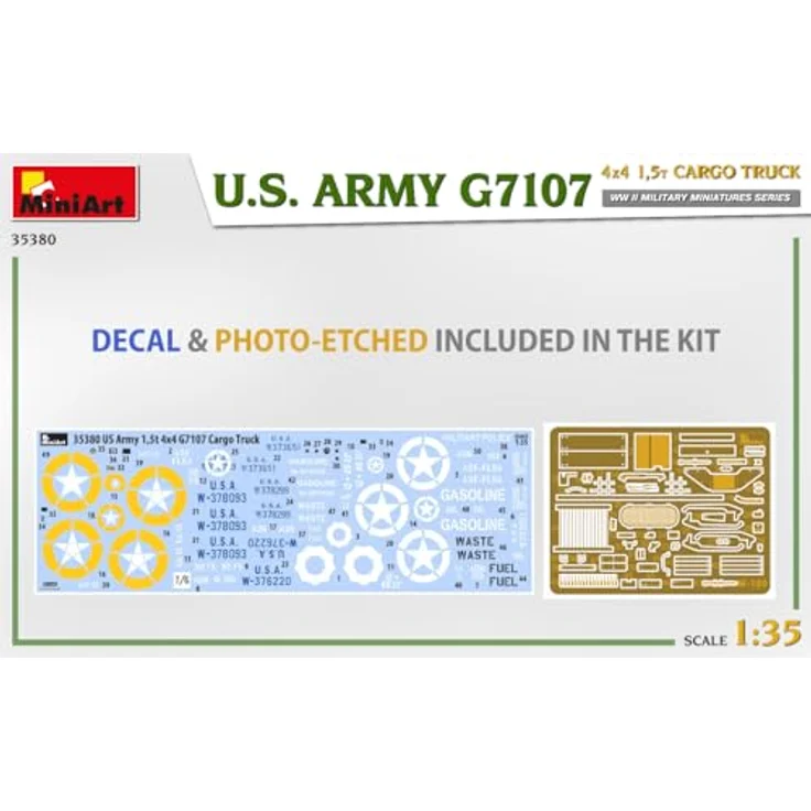 Mini art U.S. ARMY G7107 4X4 1,5t CARGO TRUCK, Modellfahrzeug im Maßstab 1:35 mit Photoätzteilen und Zubehörteilen – Bild 3
