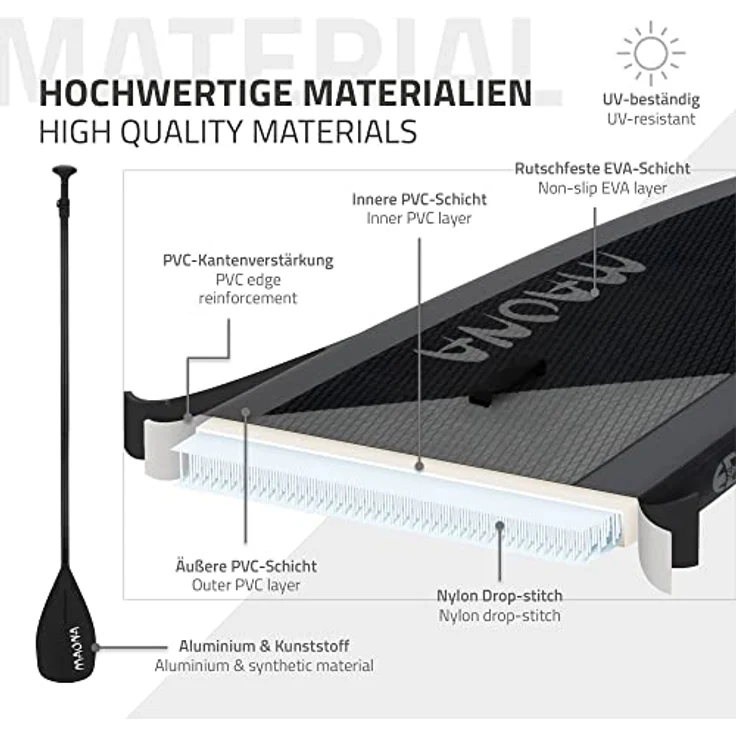 ECD Germany Aufblasbares Stand Up Paddle Board Maona, 308 x 78 x 10 cm, Schwarz, PVC, bis 120 kg, inkl. Pumpe & Tragetasche, Komplettset mit Paddel und Zubehör – Bild 5