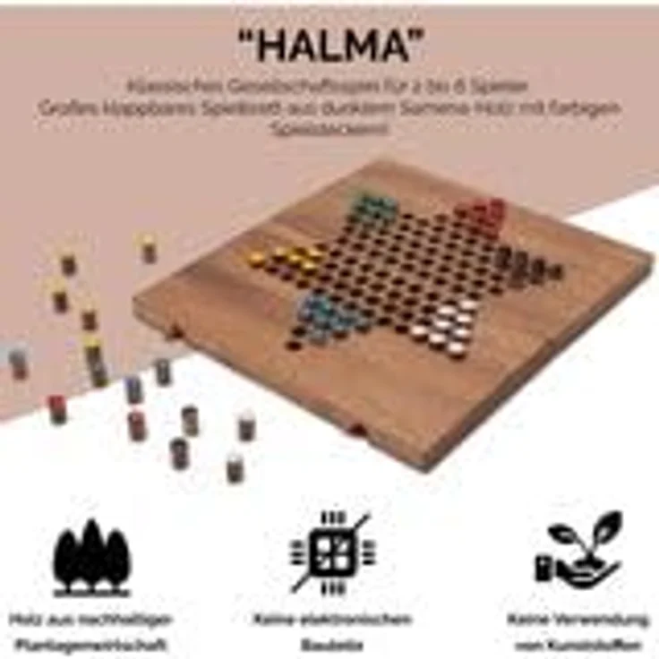 Logoplay Halma Gr. L, Brettspiel für 2 bis 6 Spieler, hochwertiges Samena-Holz, inkl. Stoffbeutel, Spielfeld 26 x 27 cm, 6 x 10 Spielstecker – Bild 8