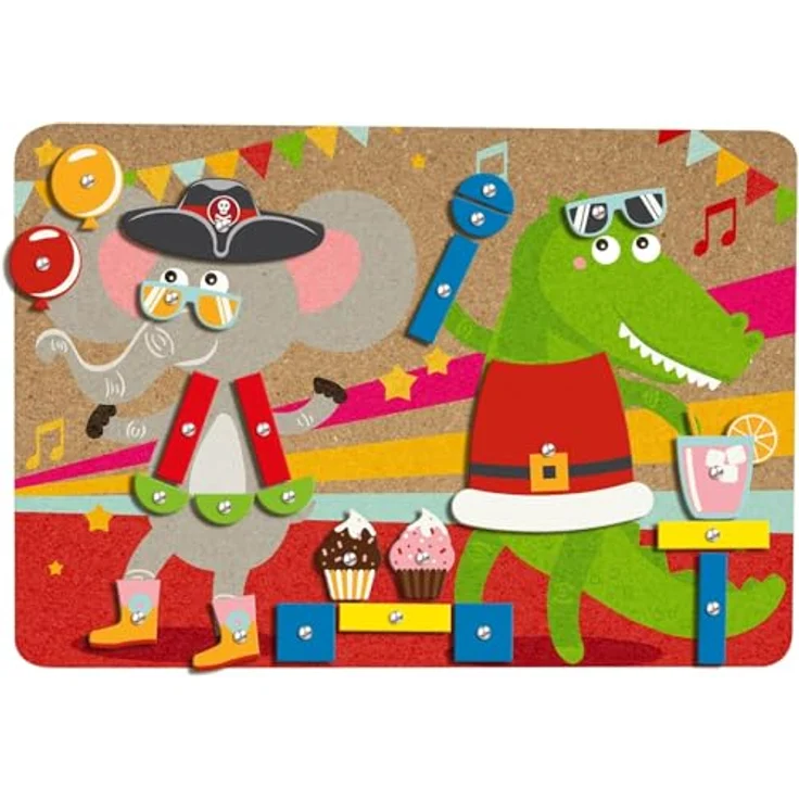 Lena 65835 - Hammerspiel Party, Nagelspiel mit 38 farbigen Teilen & 16 Sonderteile, XXL Grundplatte aus Kork ca. 28 x 19,5 cm, Hammer und Nägel, Klopfspiel für Kinder ab 3 Jahre, Hämmerchenspiel – Bild 5