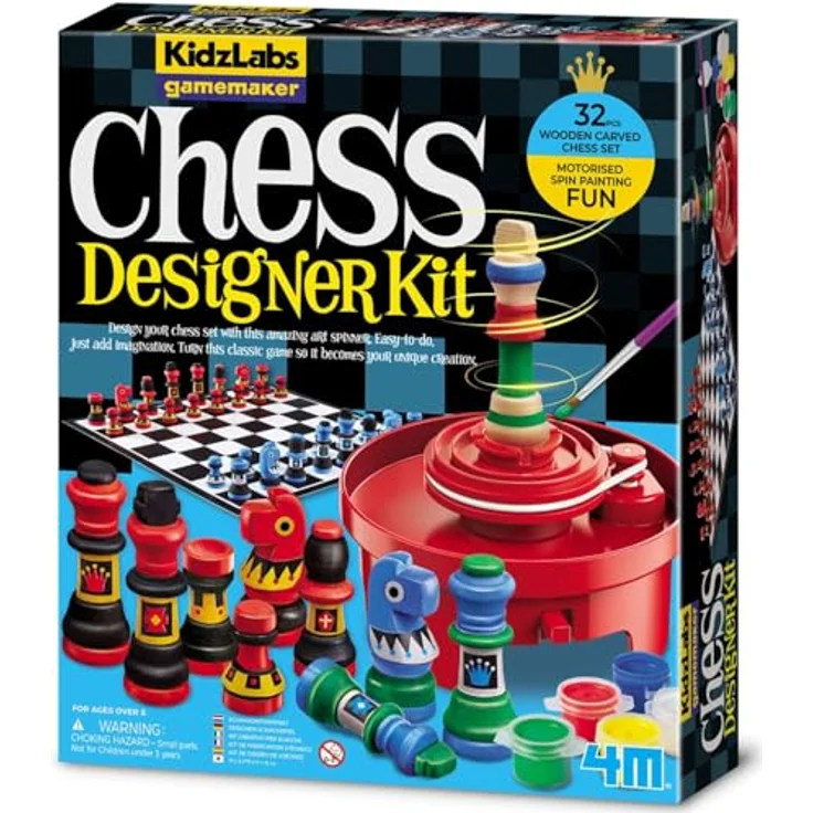 4M KidzLabs Schachspiel, Kreatives Set zur individuellen Gestaltung mit rotierender Lackiermaschine und Farben – Bild 1