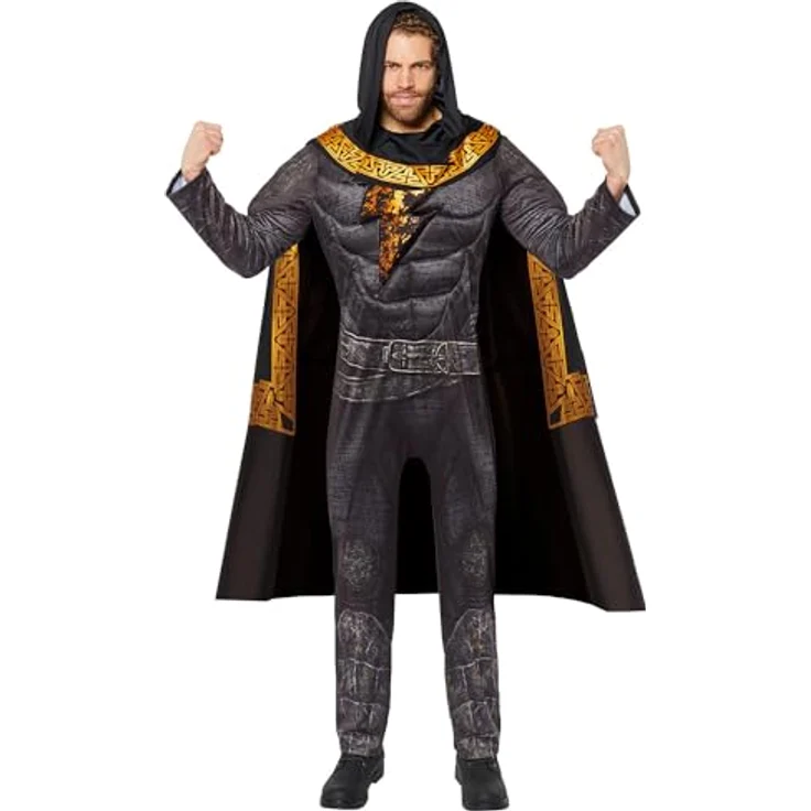 Amscan Black Adam Erwachsenenkostüm, wattierter Overall mit Kapuzen-Umhang, Größe L – Bild 1