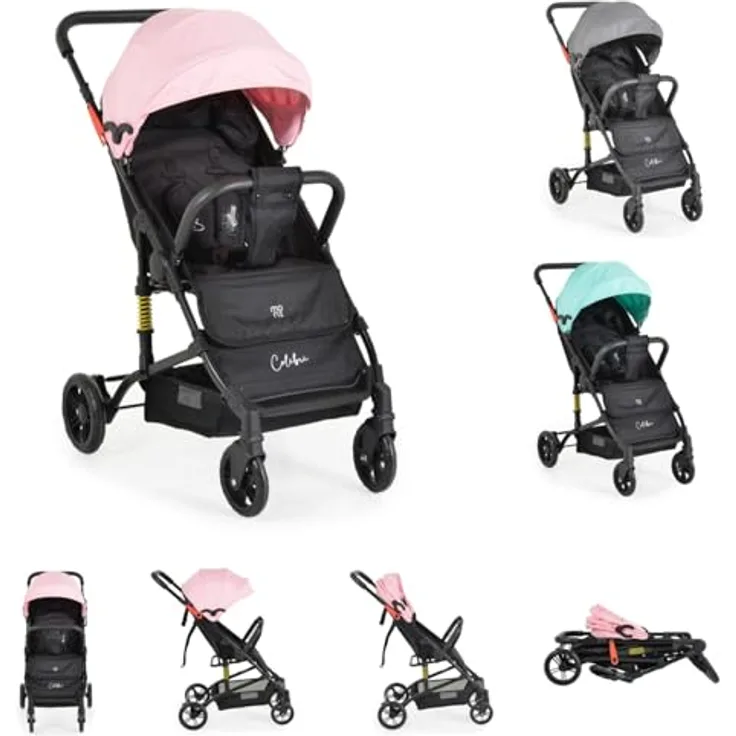 Moni Kinderwagen Buggy Colibri, faltbar, verstellbar, 5-Punkt-Gurt, ab Geburt, Farbe:rosa