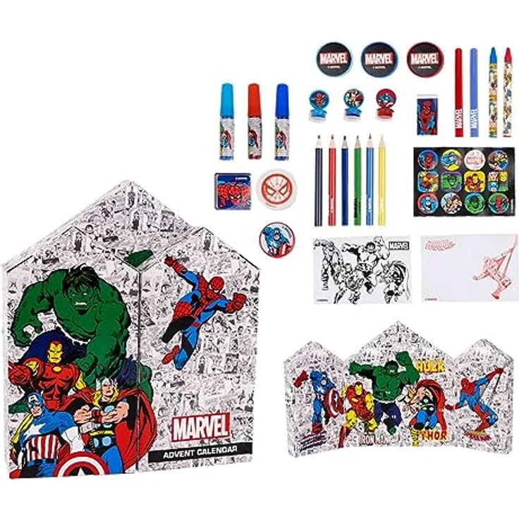 Marvel Adventskalender - Mit 24 Überraschungen vor Weihnachten - Enthält Schreibwaren, Filzstifte und Sticker - Original Produkt in Spanien Designed