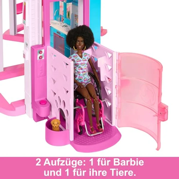 BARBIE - Traumvilla, Poolparty Puppenhaus mit mehr als 75 Teilen und Rutsche über 3 Etagen, Haustieraufzug und Spielbereiche für die Welpen, für Kinder ab 3 Jahren, HMX10 – Bild 5