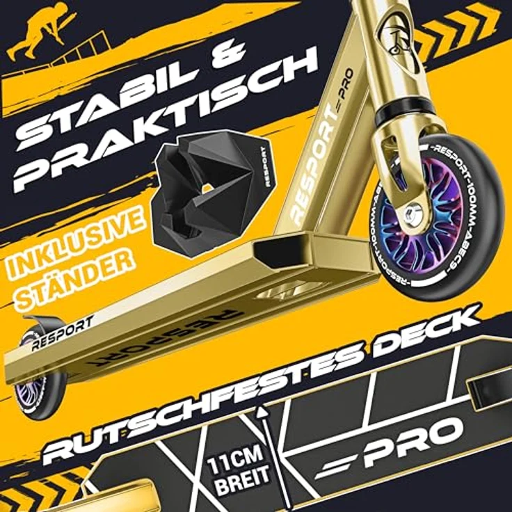 RE:SPORT REVO PRO Stunt Scooter, 110 mm PU Wheels, ABEC 9 Kugellager, inkl. Ständer, Aluminiumrahmen, für Kinder & Erwachsene – Bild 3