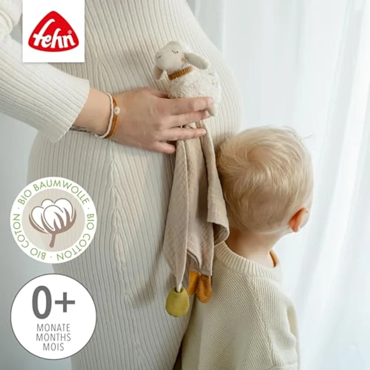 Fehn Schmusetuch Schaf Natur - Spielkamerad & Stofftier-Schnuffeltuch mit Bio-Baumwolle (kbA) - mit Schnuller-Befestigung, 38cm, waschbar, weiß – Bild 3