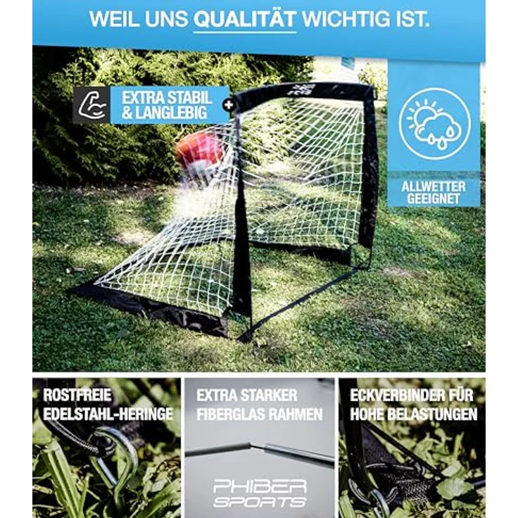PHIBER-SPORTS 2er Fußballtor Kinder Set - Verbesserte 2025 Version mit verstärkter Glasfaser - Inkl. Tragetasche, 6x Hütchen, 2x Ziel - Fussballtore Für Garten Kinder, Fussballtor Outdoor, Fußball Tor – Bild 5