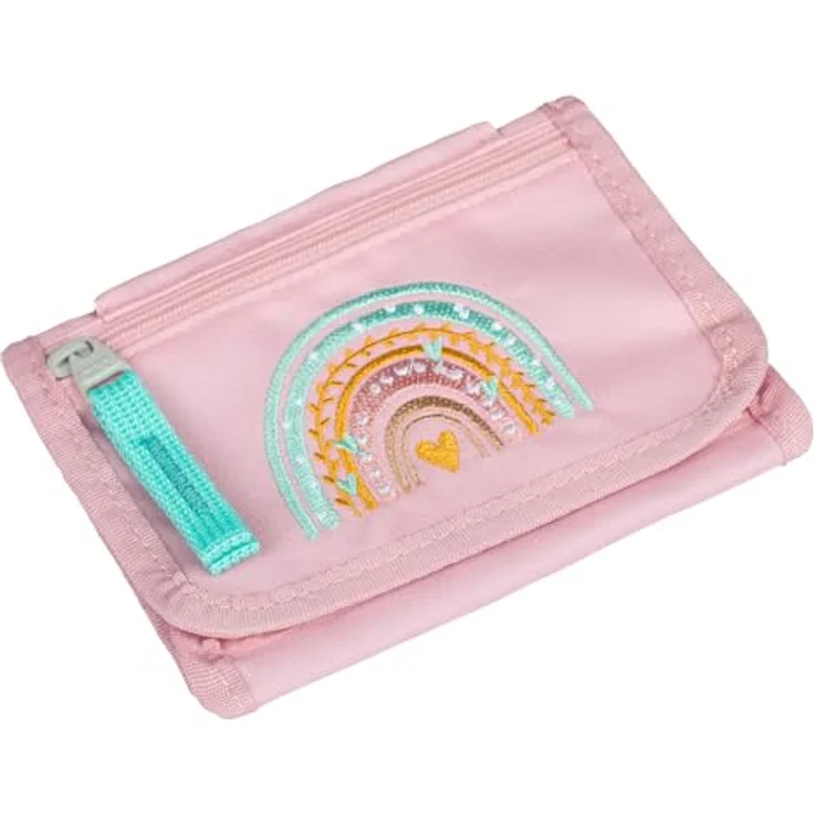 Baagl Brustbeutel Kinder - Geldbörse für Mädchen, Mini Portemonnaie mit Reißverschluss Münzfach, Regenbogen Rosa, strapazierfähiges Polyester – Bild 1