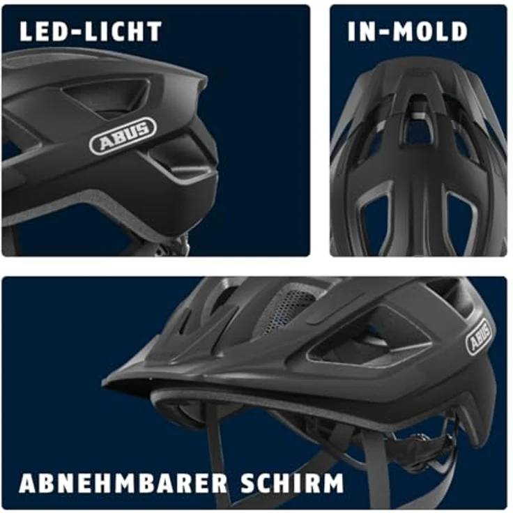 Abus Aduro 3.0 LED Fahrradhelm, sportlich für Stadt und Landschaft, Schwarz, Größe S (51-55 cm) – Bild 4