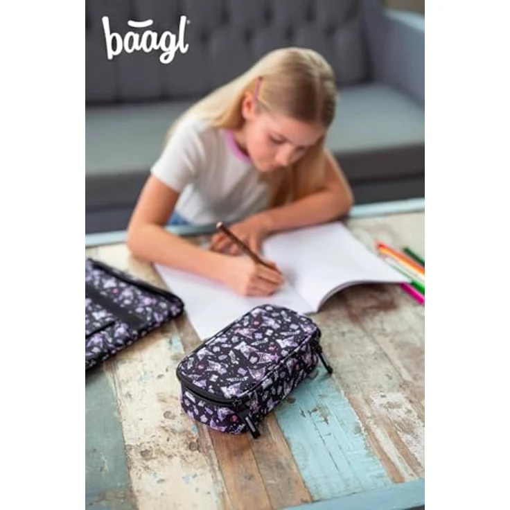 Baagl Federmäppchen Kuromi Black, geräumiges Schul-Etui mit durchdachter Innenaufteilung, 23x12x5 cm, robustes Material aus recyceltem Polyester – Bild 4
