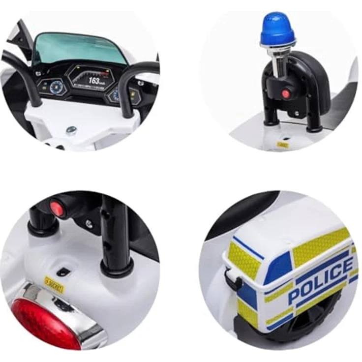 Chipolino Kinder Elektromotorrad Polizei, 3-Rad mit Scheinwerfer und Musikfunktion, Farbe: weiß blau – Bild 5