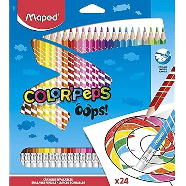 Maped 832824 - Radierbare Drei-Kant-Buntstifte, Farbstifte COLOUR'PEPS OOPS - 24x Stifte, 1 Stück (24er Pack)