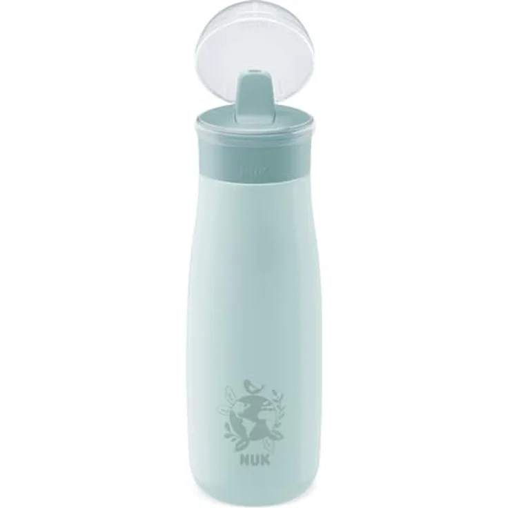 NUK Mini-Me Flip mit Strohhalm für Kleinkinder | 500 ml Edelstahl-Wasserflasche | auslaufsicher & bruchsicher | blauer Globus – Bild 4