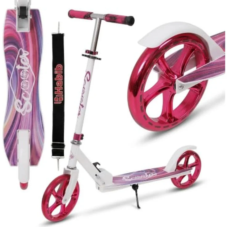 Europebazar Habib Cityroller mit XXL Glanz-Rädern, klappbar, höhenverstellbar bis 100kg, pink – Bild 1