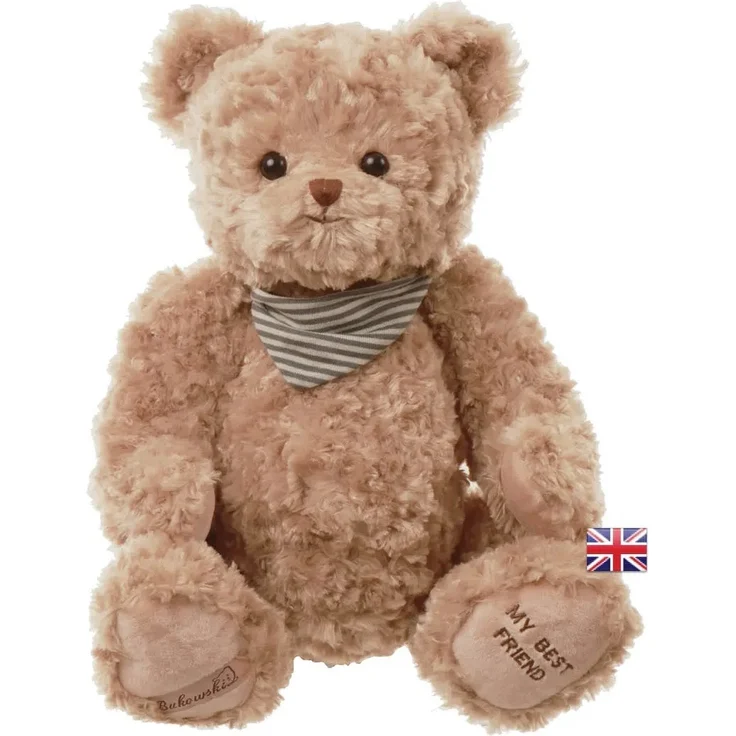 Bukowski Teddybär Mavi, 55 cm, kuschelweicher Plüsch mit gestreiftem Halstuch, hellbraun, handwaschbar bis 30°C