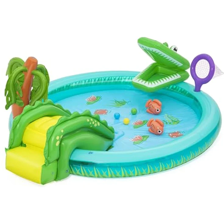 Bestway Wasserspielcenter Krokodil, 224 x 181 x 72 cm, mit Wasserrutsche und Sprinkler, PVC, bis 45 kg, 210 Liter – Bild 1