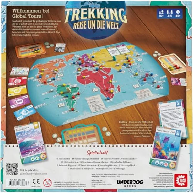 Game Factory Trekking - Reise um die Welt, Gesellschaftsspiel für 2-5 Spieler, ab 10 Jahren, Brettspiel mit Sehenswürdigkeiten und Kartenmanagement – Bild 3