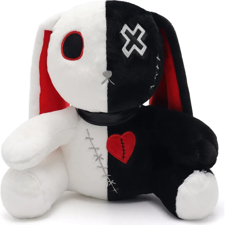 Xdovet Gothic Hase Plüsch Kaninchen, 25 cm in Weiß, Kuscheltier für Halloween und Ostern, maschinenwaschbar, hochwertiger Plüsch