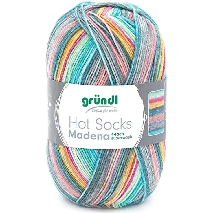 Gründl Hot Socks Madena (Sockenwolle aus 75 % Schurwolle (superwash) und 25 % Polyamid, Made in Italy, 4-fach Sockengarn, 100 g / 420 m, Nadelstärke: 2,5 mm - 3 mm, 1 x 100 g), soft ice-mix