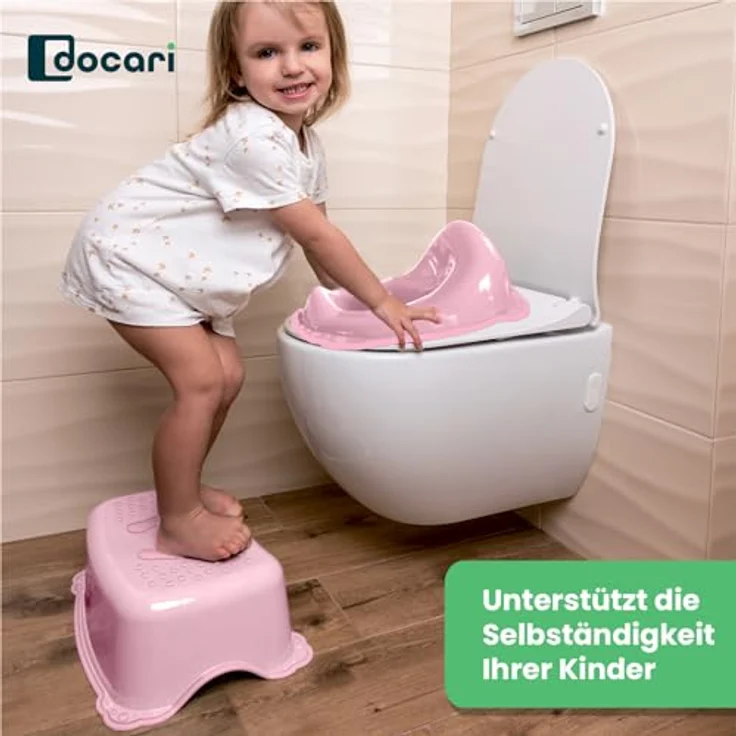 DOCARI Kinder Töpfchen Set 3 in 1, pink Einhorn – stabiler Toilettentrainer mit rutschfesten Elementen, inklusive Töpfchen, Toilettensitz und Hocker, ideal für Töpfchentraining ab 1 Jahr – Bild 2