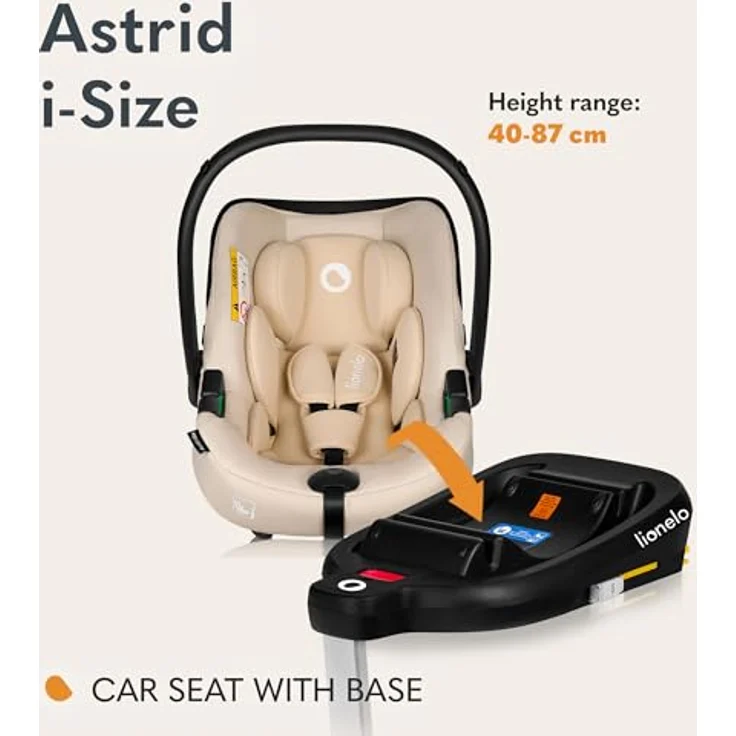 lionelo Babyschale Lionelo Autositz + Base Set Astrid i-Size, i-Size Kompatibilität, höchster Sicherheitsstandard, PP-Kunststoff, Holmbergs Schnalle, schwarz – Bild 2