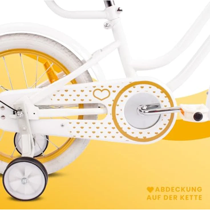 sun baby Mädchenfahrrad 16 Zoll Heart Bike, Abnehmbare Schubstange, für Mädchen von 2 bis 6 Jahre (Weißgold) – Bild 4