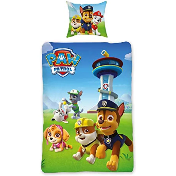 BERONAGE Paw Patrol Bettwäsche Team Blau 135 cm x 200 cm + 80 cm x 80 cm 100% Baumwolle Renforcé-Linon-Qualität Chase Marshall Rocky Zuma Rubble Skye Ryder Wende-Bettwäsche deutsche Größe Reißverschuss – Bild 4