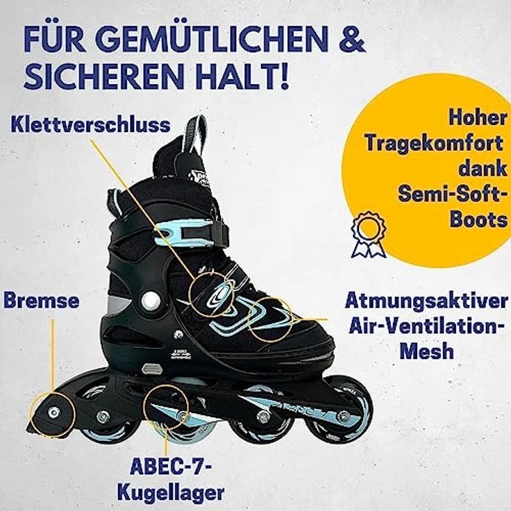 Best Sporting Inline Skates Kinder I Rollschuhe größenverstellbar I robuste Inliner für Jugendliche mit Bremse I schwarz/blau I Rollerskates Schuhe Kinder I Inliner mit 4 Rollen – Bild 3