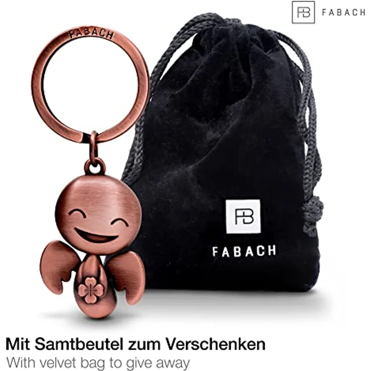 FABACH Schutzengel Schlüsselanhänger Happy, Glücksengel aus Metall in antikem Silber, mit Kleeblatt - Viel Erfolg Glücksbringer Anhänger – Bild 2
