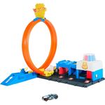 Hot Wheels City Super Polizeistation, anpassbare Rennbahn mit Looping und Die-Cast-Spielzeug-Polizeiwagen, bis zu 4 Fahrzeuge parkbar